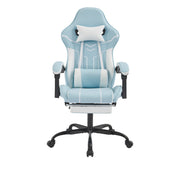 Ergonomic Gaming Chair With Footrest and Lumbar Backrest - Blue/white