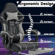 Ergonomic Gaming Chair With Footrest and Lumbar Backrest - Black/gray