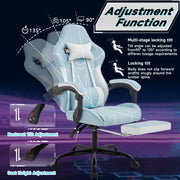 Ergonomic Gaming Chair With Footrest and Lumbar Backrest - Blue/white