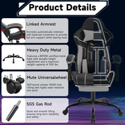 Ergonomic Gaming Chair With Footrest and Lumbar Backrest - Black/gray