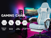 Ergonomic Gaming Chair With Footrest and Lumbar Backrest - Blue/white