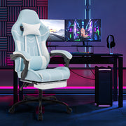 Ergonomic Gaming Chair With Footrest and Lumbar Backrest - Blue/white
