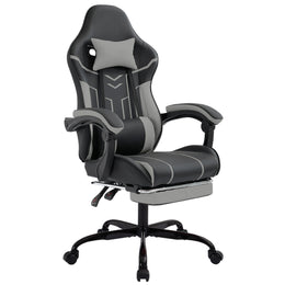 Ergonomic Gaming Chair With Footrest and Lumbar Backrest - Black/gray