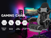 Ergonomic Gaming Chair With Footrest and Lumbar Backrest - Black/gray