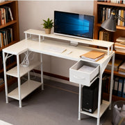 53-inch Gaming Table With USB Charging Port And LED Light, Reversible L-shaped Table With Power Socket And Monitor Stand